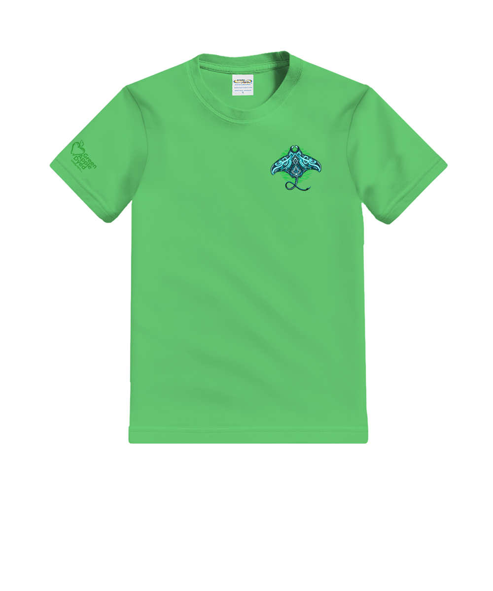 Tribal Blue Manta - Green Apple Dyed Short Sleeve Crewneck T-Shirt