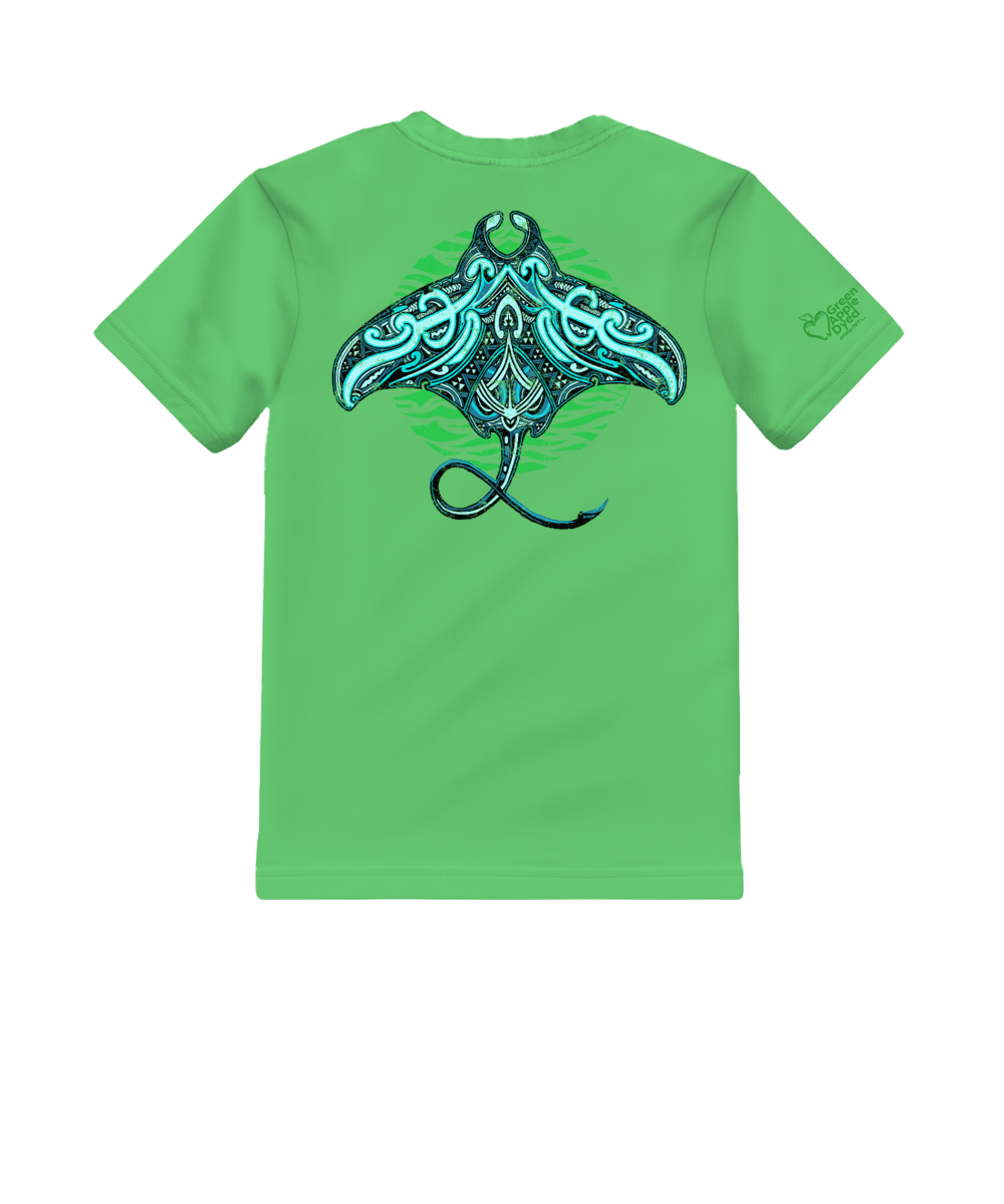 Tribal Blue Manta - Green Apple Dyed Short Sleeve Crewneck T-Shirt