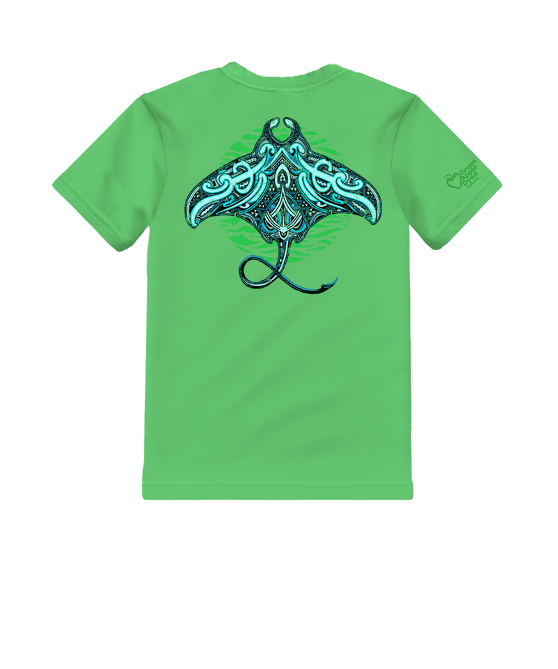 Tribal Blue Manta - Green Apple Dyed Short Sleeve Crewneck T-Shirt