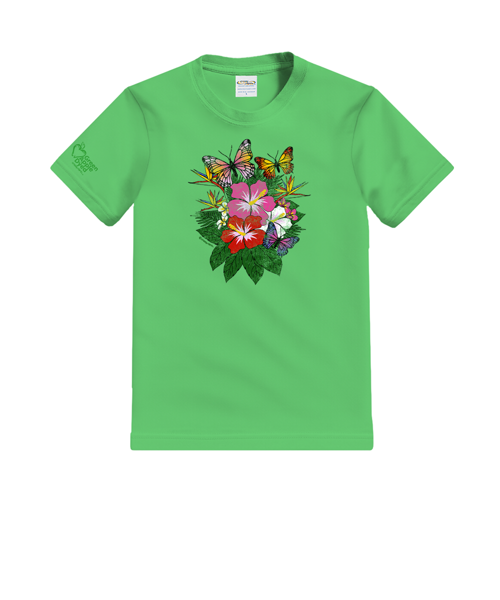 Butterfly Bouquet - Green Apple Dyed Short Sleeve Crewneck T-Shirt