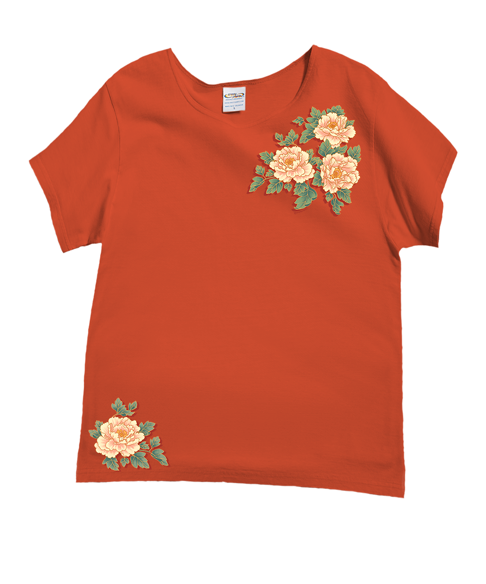 Chinese Peonies - Paprika Short Sleeve Scoop Neck T-Shirt