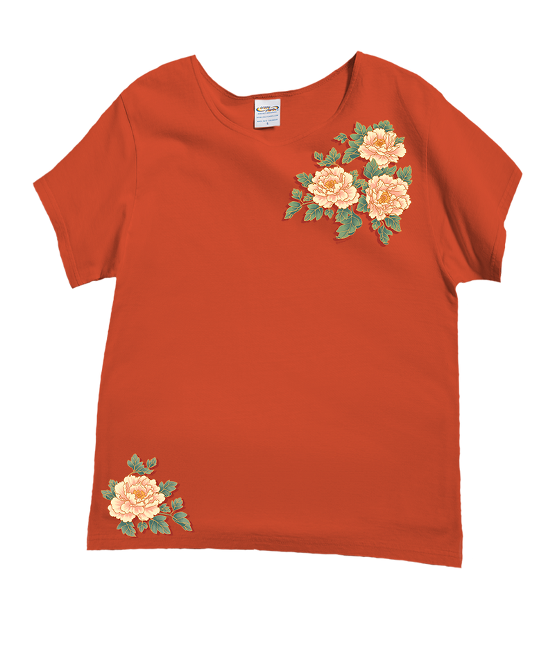 Chinese Peonies - Paprika Short Sleeve Scoop Neck T-Shirt