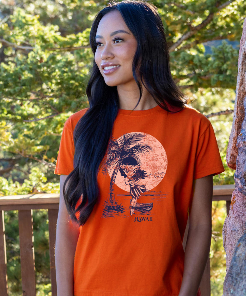 Retro Hula Coconut Girl - Paprika Short Sleeve Crewneck T-Shirt