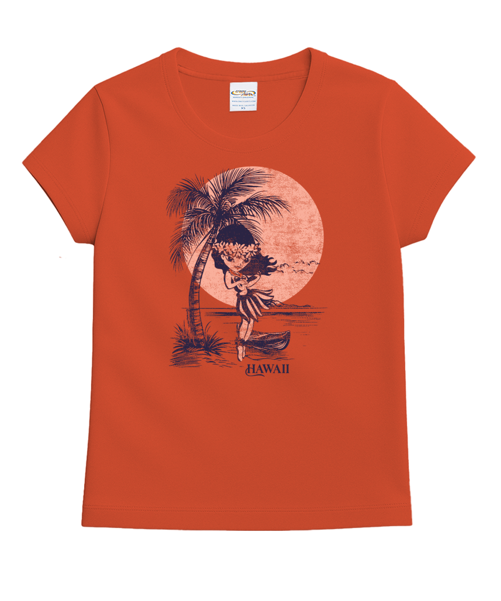 Retro Hula Coconut Girl - Paprika Short Sleeve Crewneck T-Shirt