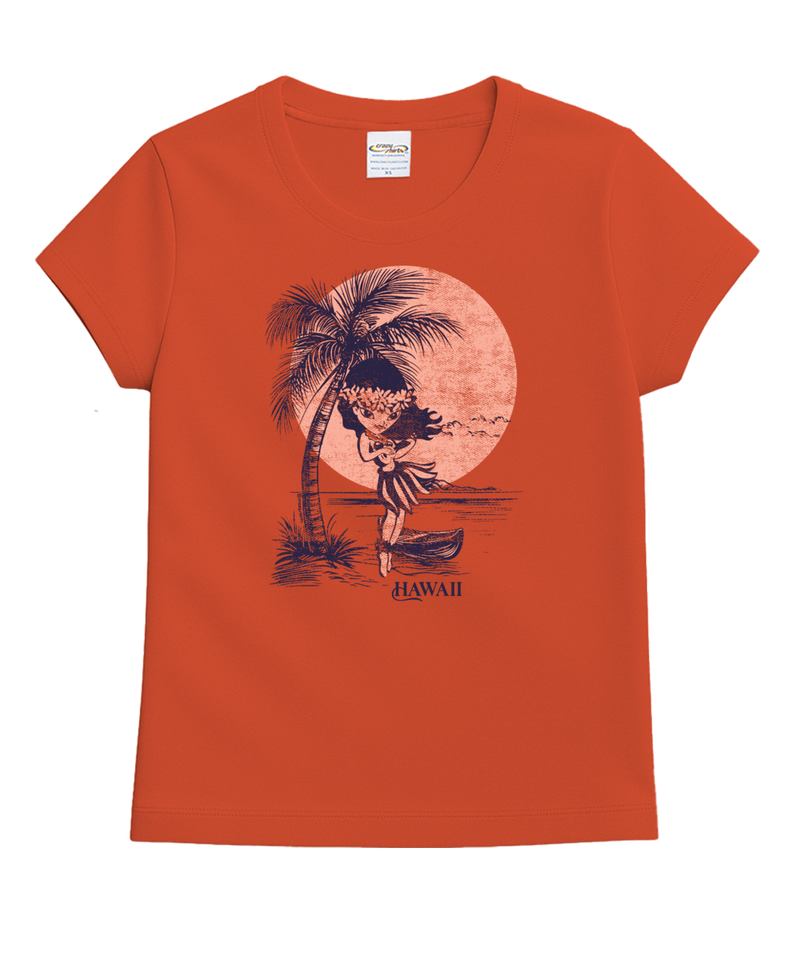 Retro Hula Coconut Girl - Paprika Short Sleeve Crewneck T-Shirt