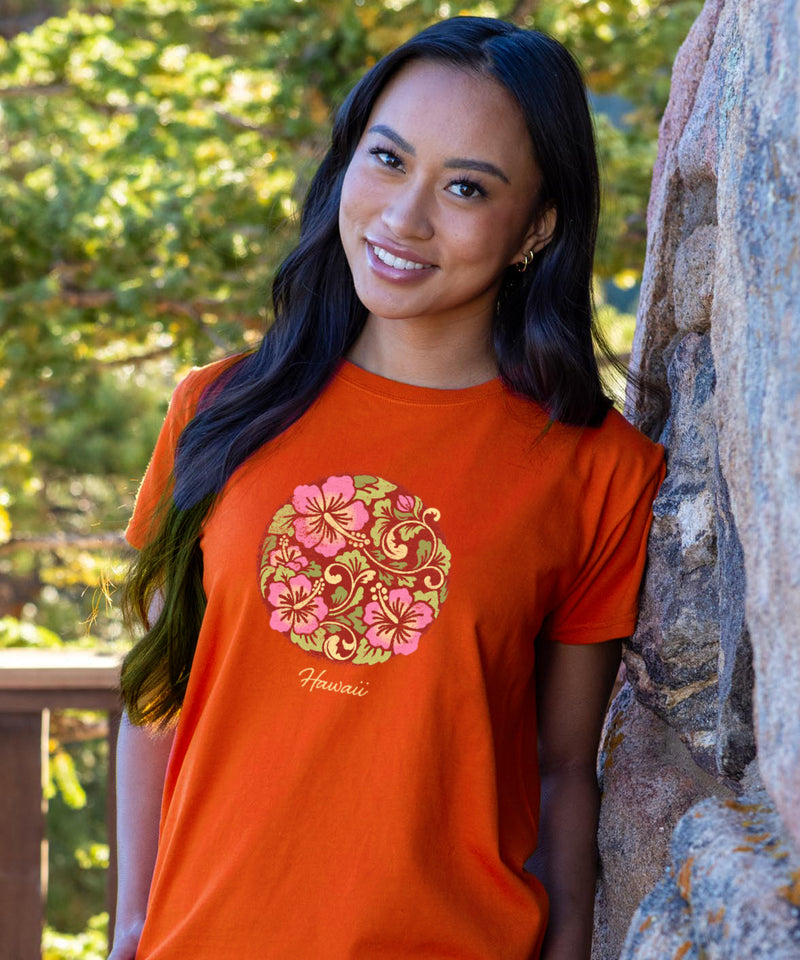 Decorative Hibiscus - Paprika Short Sleeve Crewneck T-Shirt