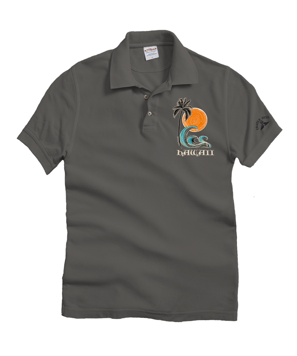 Sketchy Palm - Crater Dyed® Short Sleeve Oceanfront Polo Shirt
