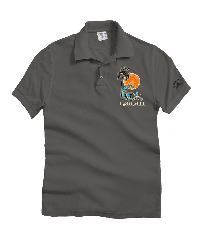 Sketchy Palm - Crater Dyed® Short Sleeve Oceanfront Polo Shirt