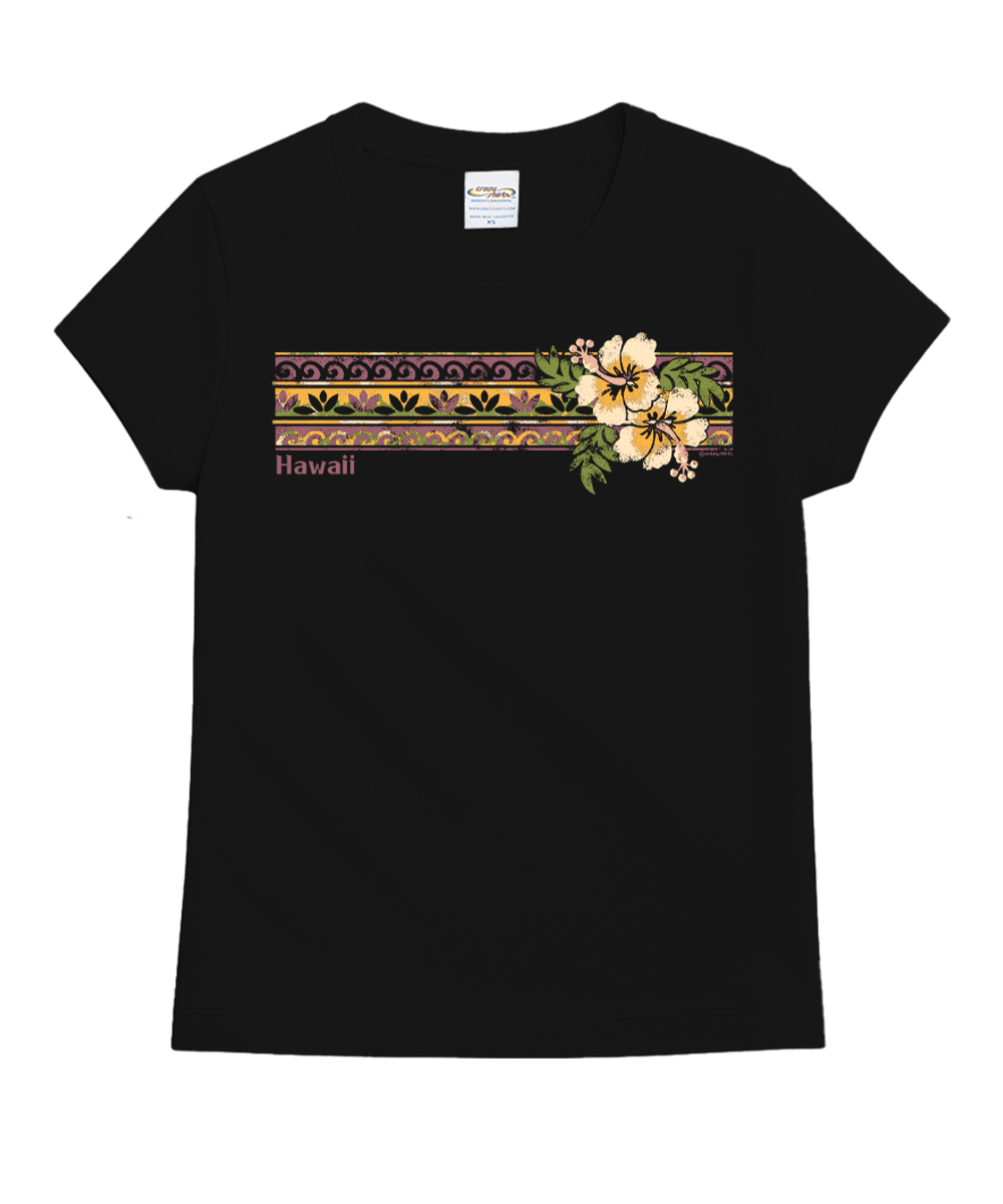 Banded Hibiscus - Black Short Sleeve Crewneck T-Shirt