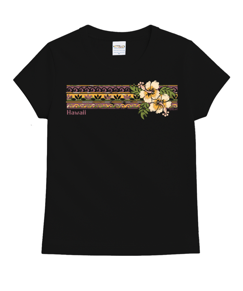 Banded Hibiscus - Black Short Sleeve Crewneck T-Shirt