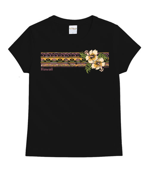 Banded Hibiscus - Black Short Sleeve Crewneck T-Shirt