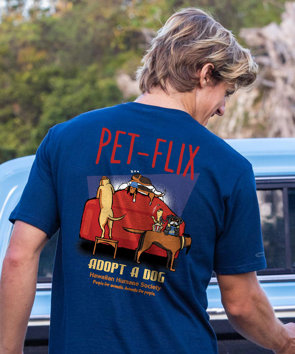 Hawaiian Humane Society Petflix - Navy Short Sleeve Crewneck T-Shirt