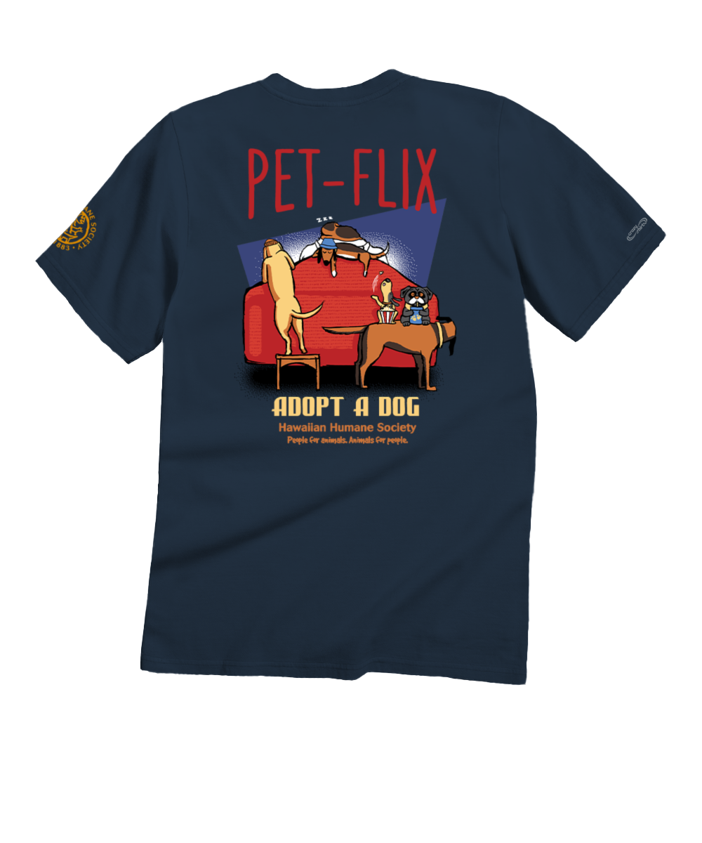 Hawaiian Humane Society Petflix - Navy Short Sleeve Crewneck T-Shirt