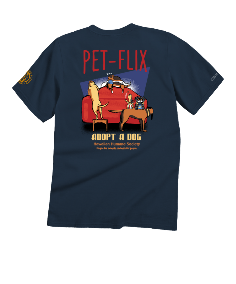 Hawaiian Humane Society Petflix - Navy Short Sleeve Crewneck T-Shirt