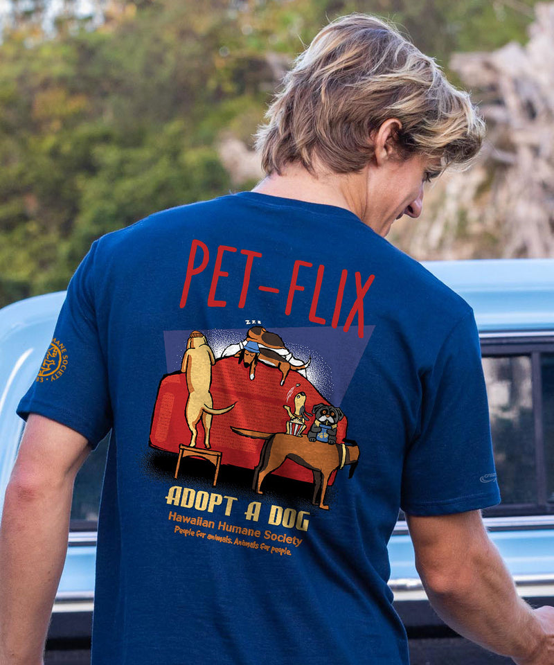 Hawaiian Humane Society Petflix - Navy Short Sleeve Crewneck T-Shirt