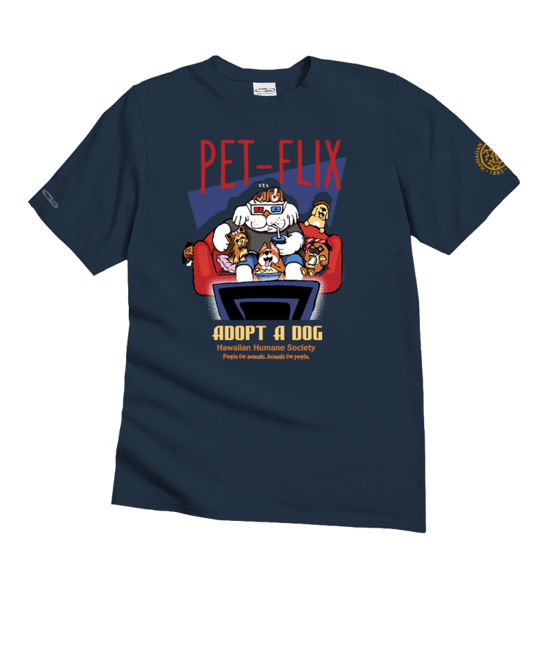 Hawaiian Humane Society Petflix - Navy Short Sleeve Crewneck T-Shirt