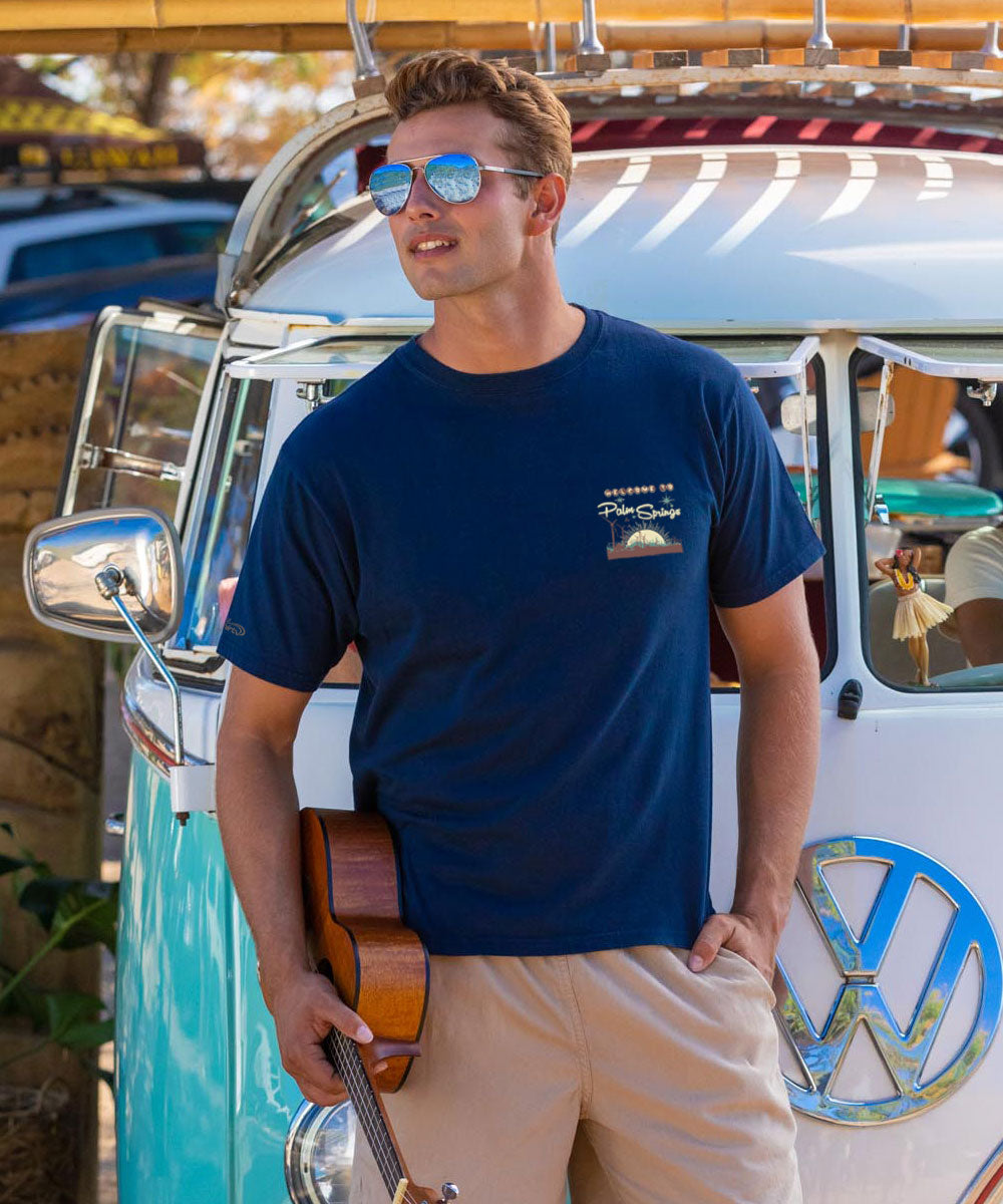 Palm Springs Windmills - Navy Short Sleeve Crewneck T-Shirt