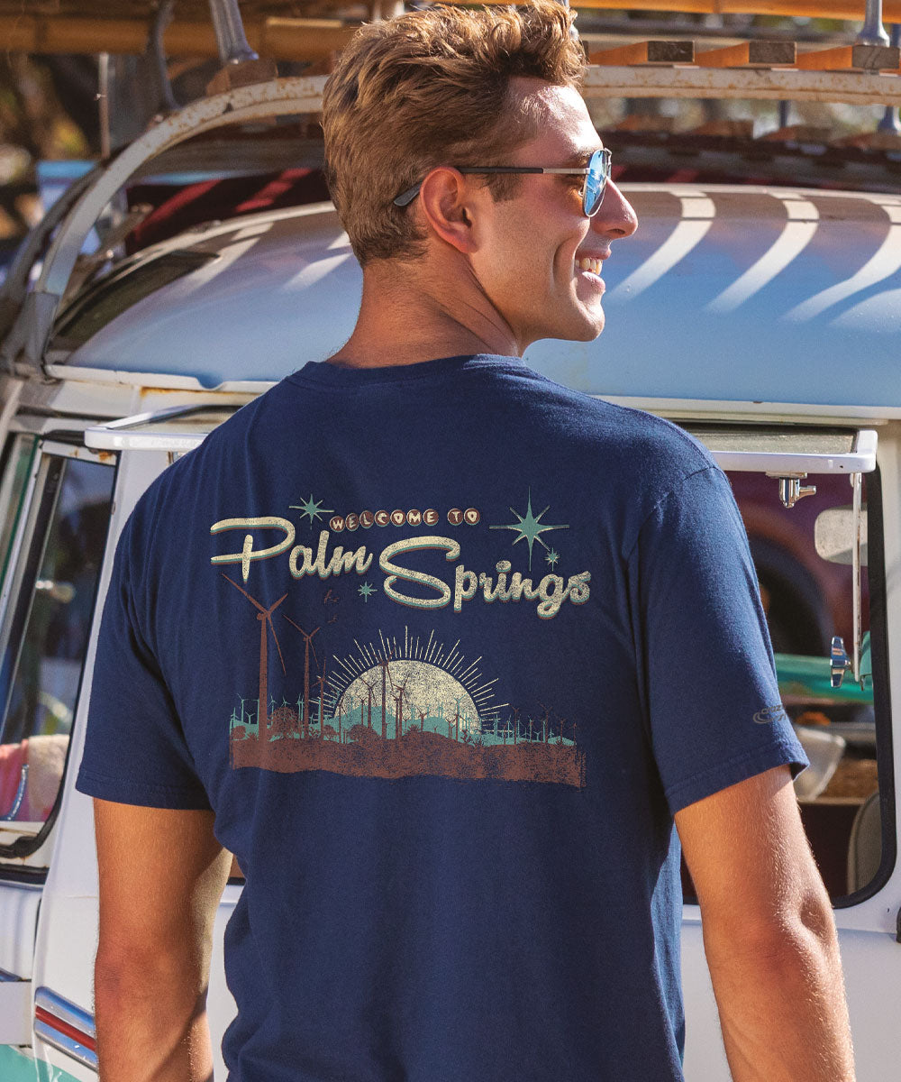Palm Springs Windmills - Navy Short Sleeve Crewneck T-Shirt