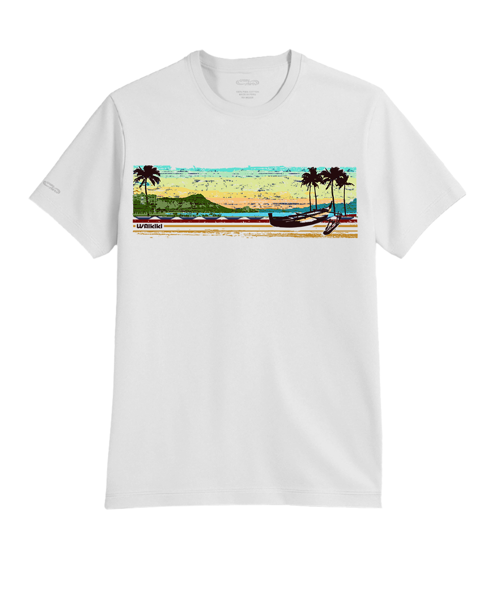 Waikiki Beach Band - White Short Sleeve Pima T-Shirt