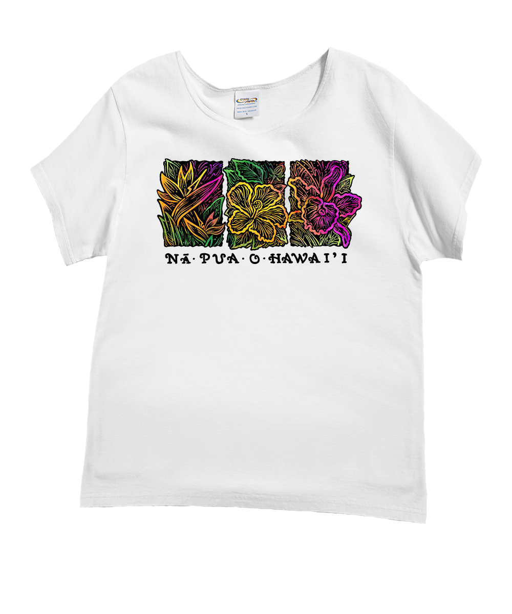 Na Pua Hawaii - White Short Sleeve Scoop Neck T-Shirt