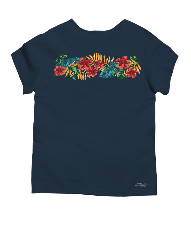 Tropical Leaves Band - Navy Short Sleeve Scoop Neck T-Shirt