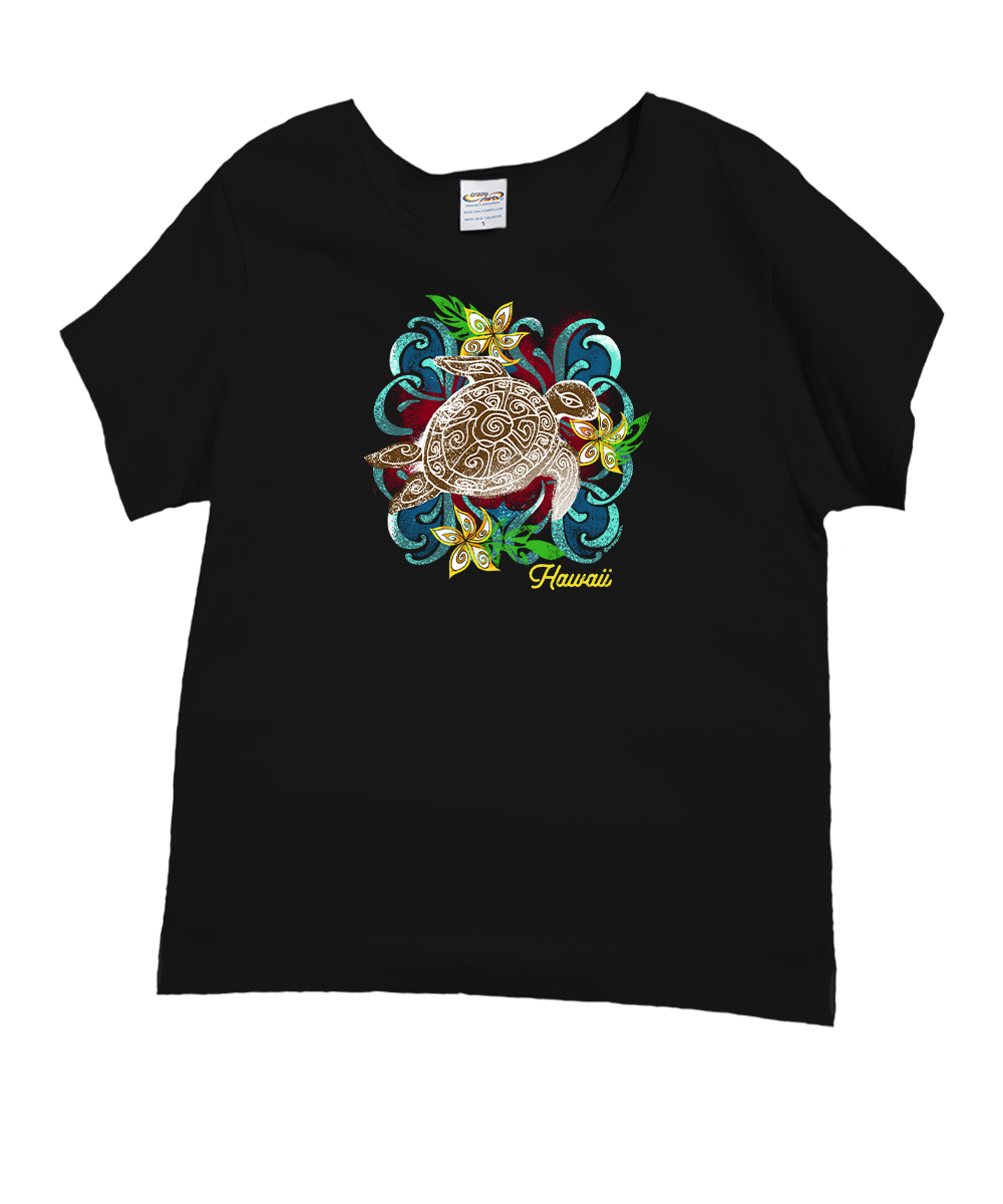 Turtle Quilt - Black Short Sleeve Scoop Neck T-Shirt
