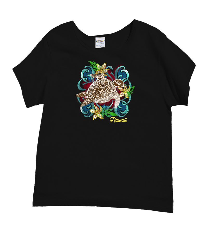 Turtle Quilt - Black Short Sleeve Scoop Neck T-Shirt