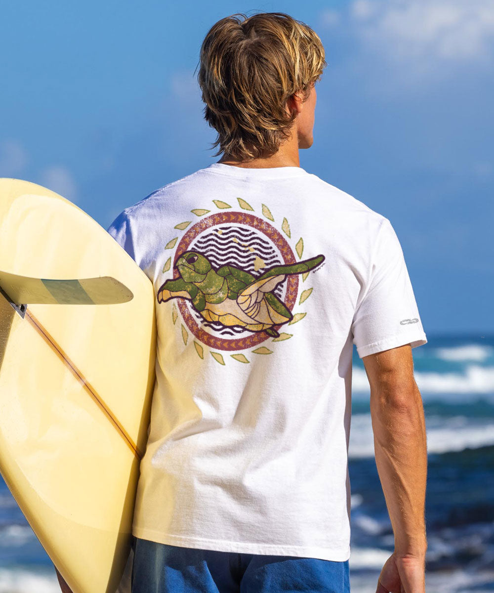 Tribal Honu Circle - White Long Sleeve Crewneck T-Shirt