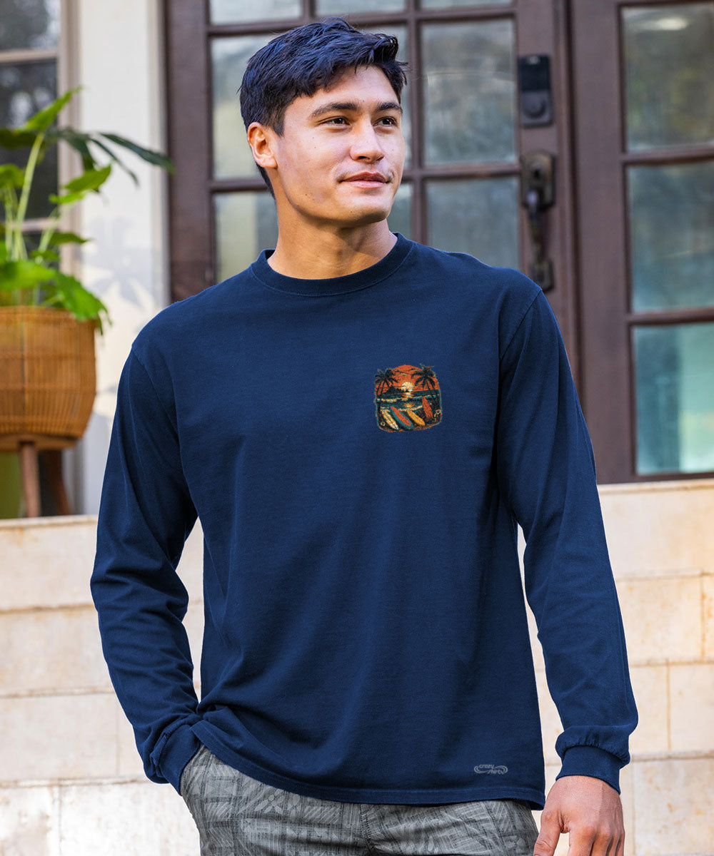 Papara Sunset - Navy Long Sleeve Crewneck T-Shirt