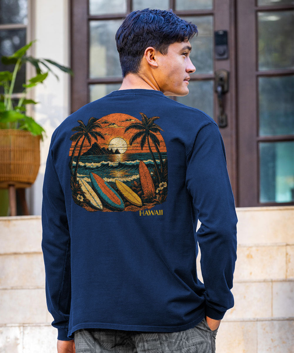 Papara Sunset - Navy Long Sleeve Crewneck T-Shirt