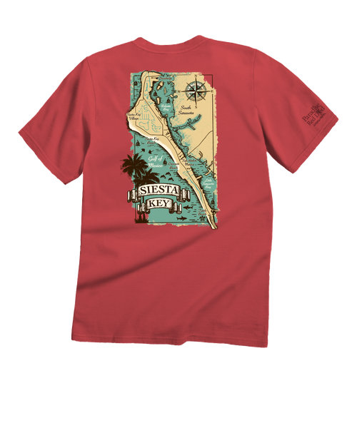 Siesta Key Map - Paradise Red Dyed Short Sleeve Crewneck T-Shirt