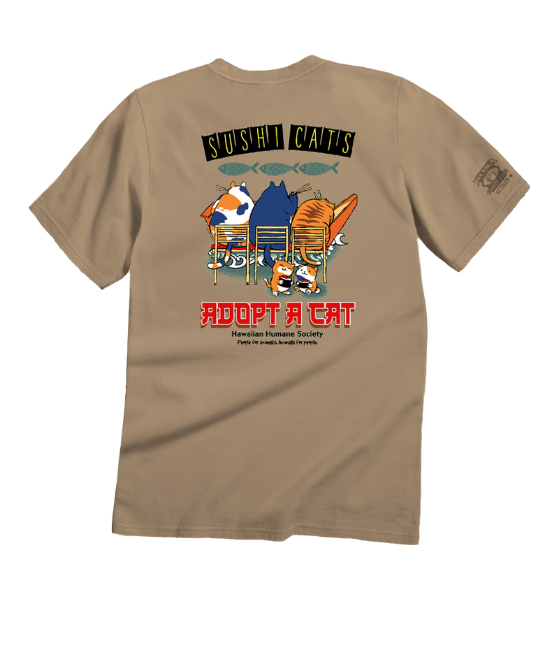 Hawaiian Humane Society Sushi Cats - Kona Coffee Dyed Short Sleeve Crewneck T-Shirt