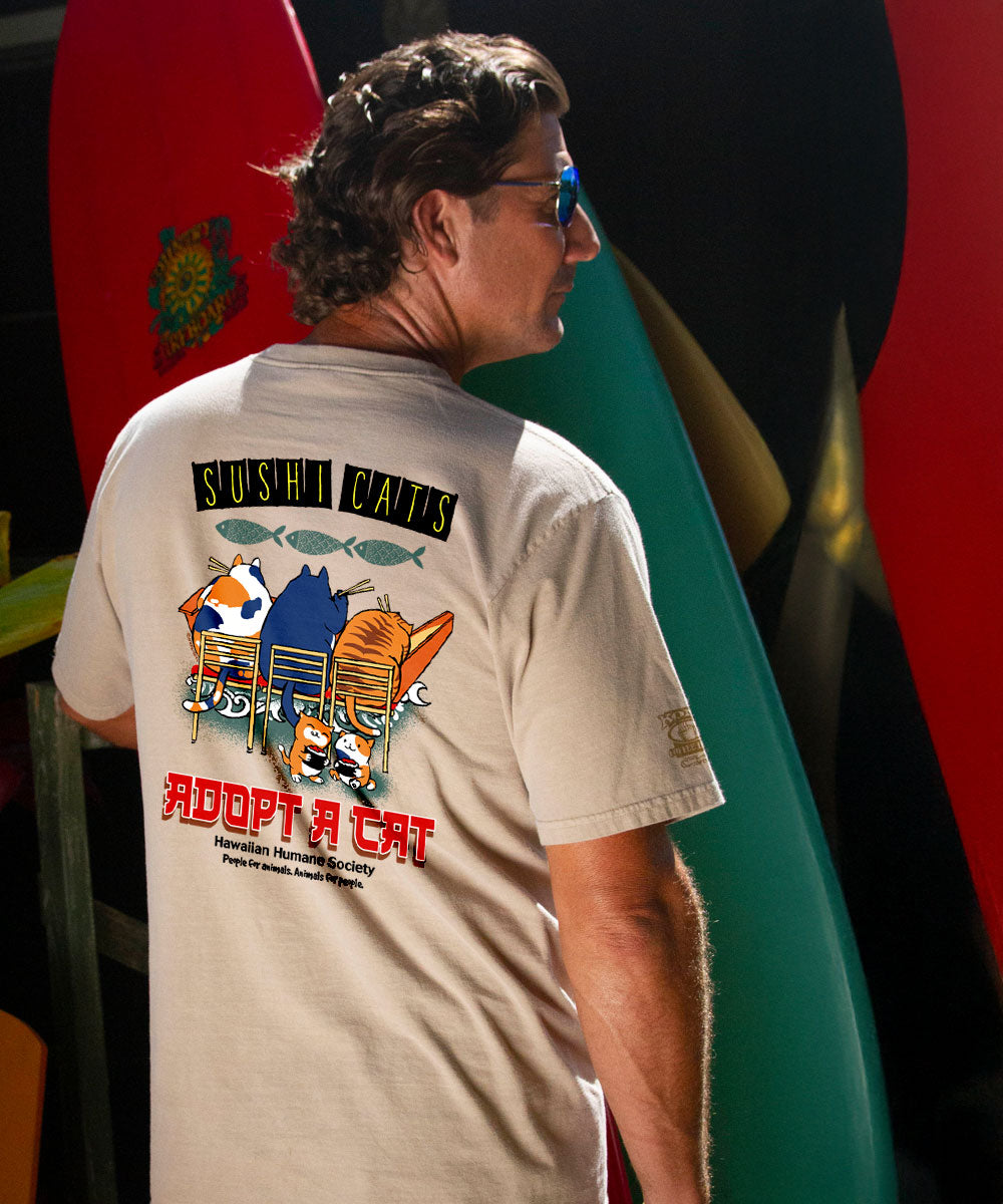 Hawaiian Humane Society Sushi Cats - Kona Coffee Dyed Short Sleeve Crewneck T-Shirt