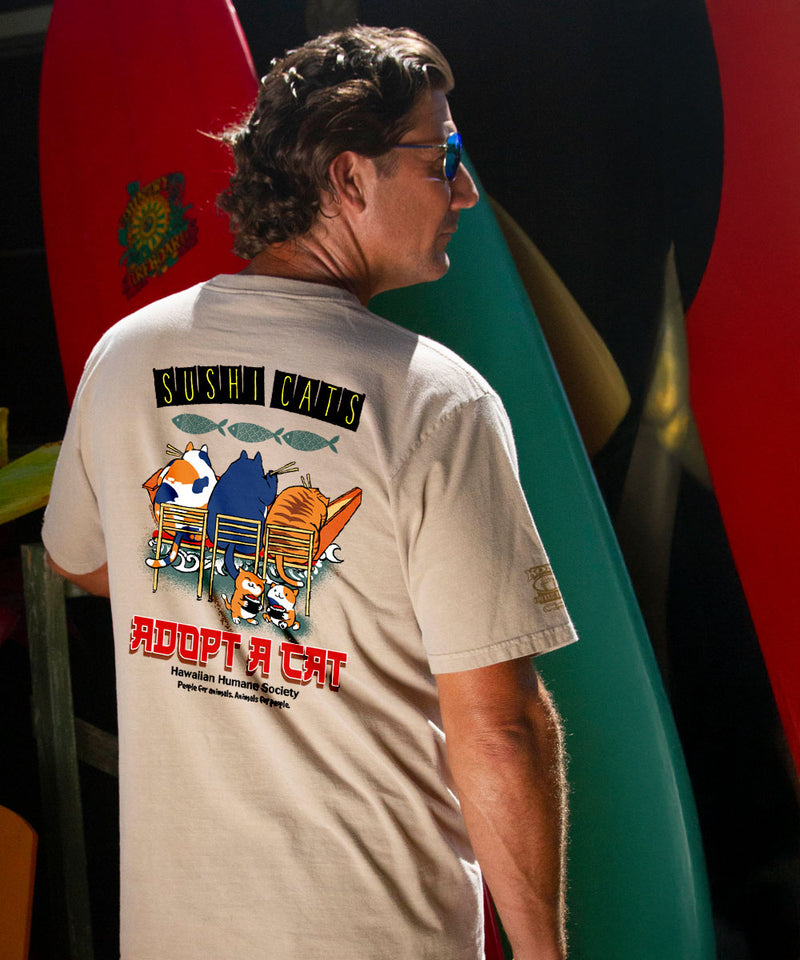 Hawaiian Humane Society Sushi Cats - Kona Coffee Dyed Short Sleeve Crewneck T-Shirt