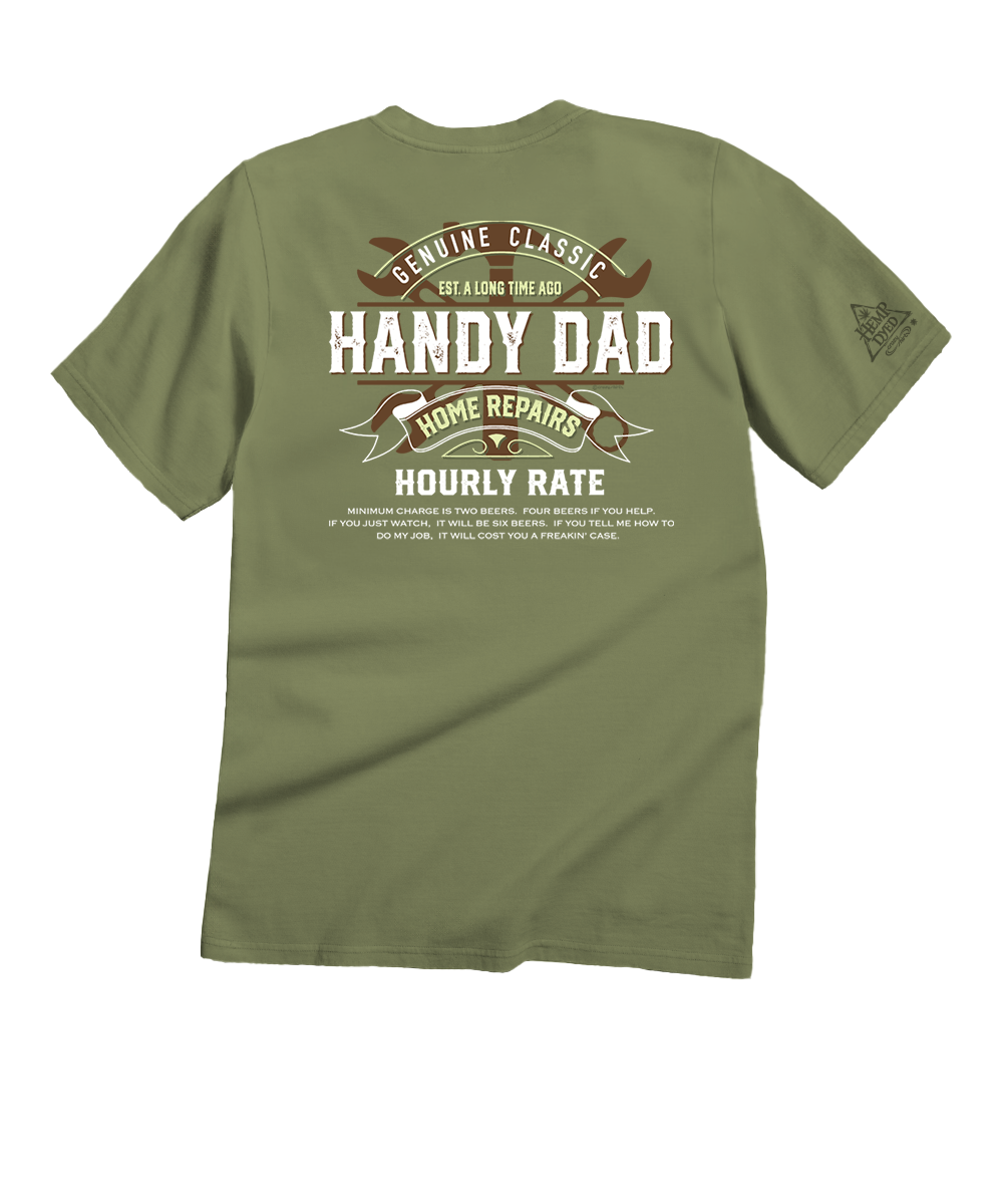 Handy Dad Home Repairs - Hemp Dyed Short Sleeve Crewneck T-Shirt