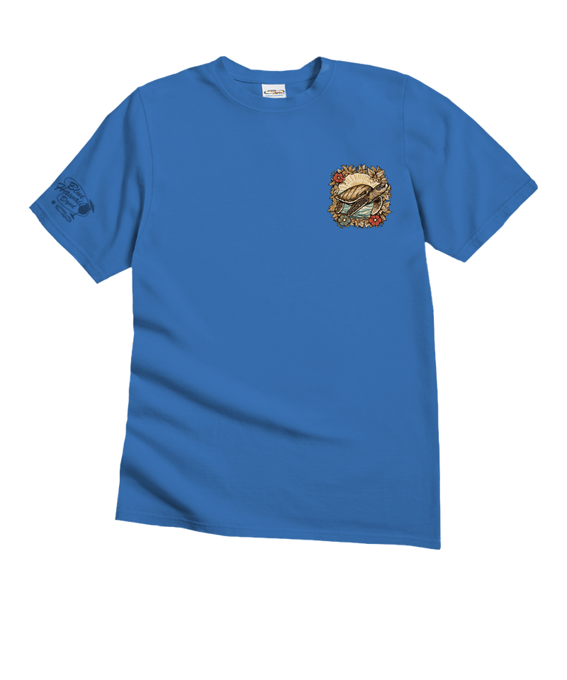 Woodcut Honu - Blue Hawaii Dyed Short Sleeve Crewneck T-Shirt