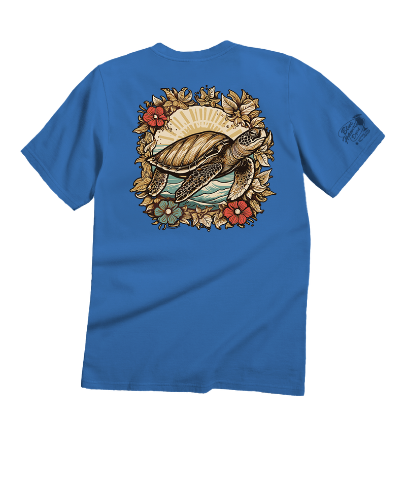 Woodcut Honu - Blue Hawaii Dyed Short Sleeve Crewneck T-Shirt