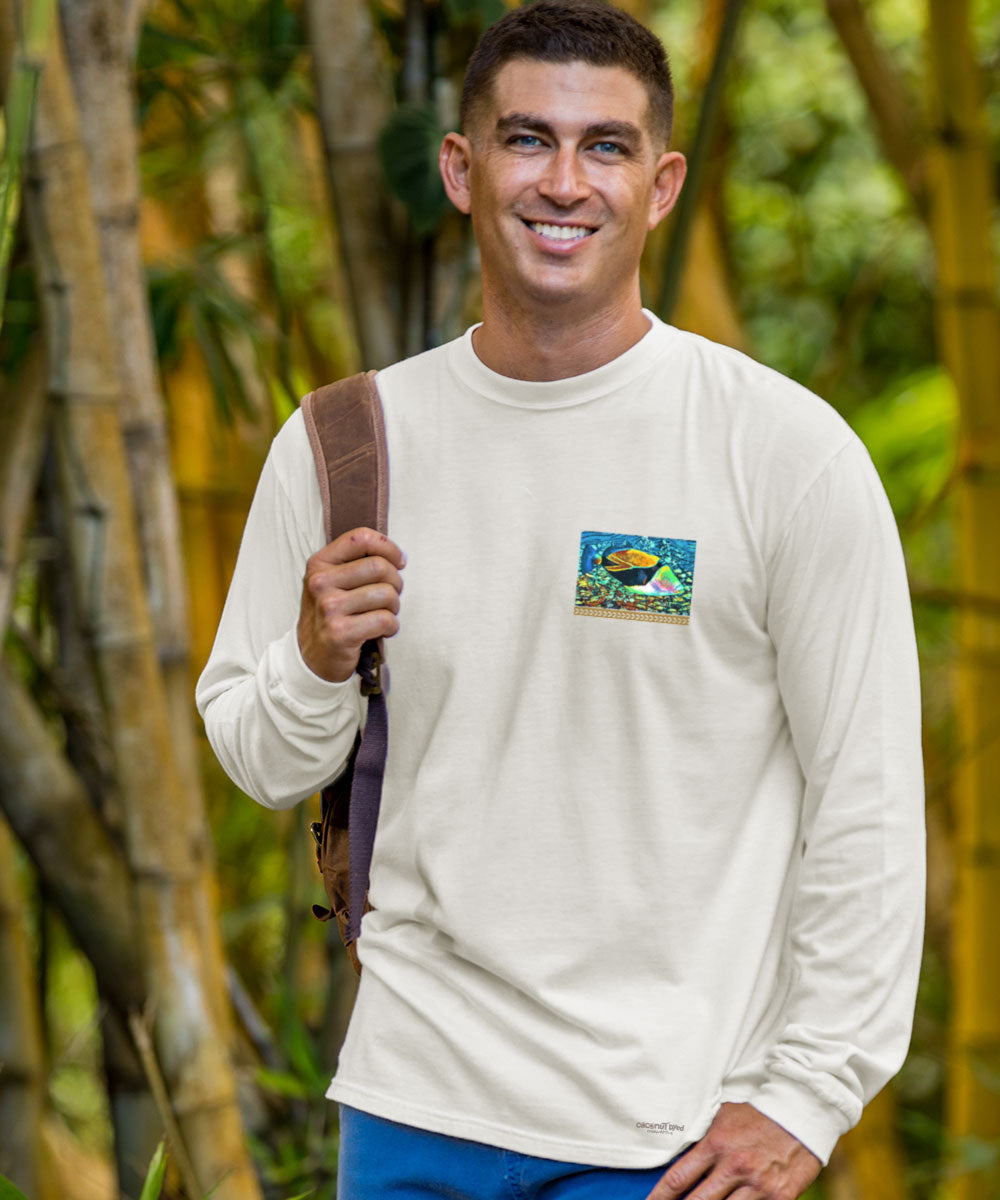 Tropical Reef Humu - Coconut Dyed Long Sleeve Crewneck T-Shirt