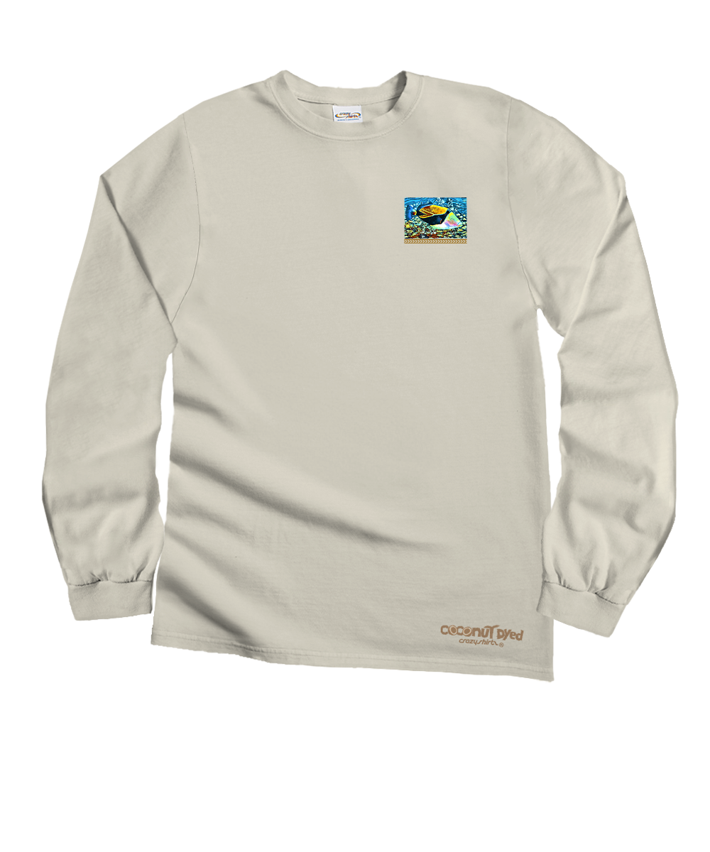 Tropical Reef Humu - Coconut Dyed Long Sleeve Crewneck T-Shirt