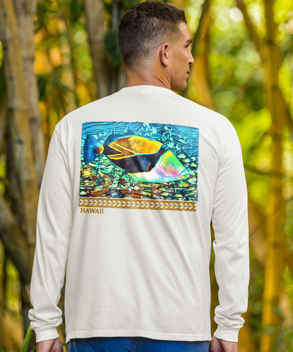 Tropical Reef Humu - Coconut Dyed Long Sleeve Crewneck T-Shirt