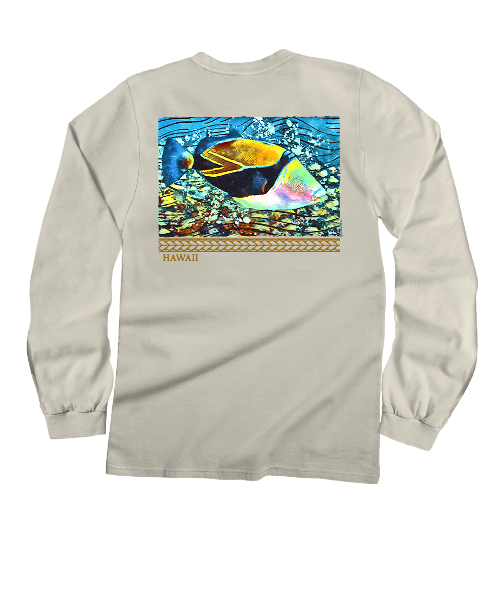 Tropical Reef Humu - Coconut Dyed Long Sleeve Crewneck T-Shirt
