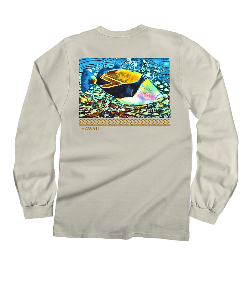 Tropical Reef Humu - Coconut Dyed Long Sleeve Crewneck T-Shirt