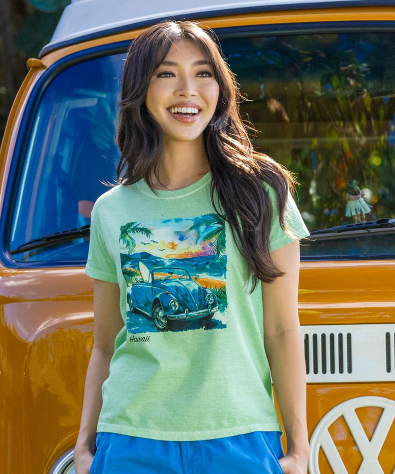 Volkswagen Beach Bug Scenic - Key Lime Dyed Short Sleeve Crewneck T-Shirt