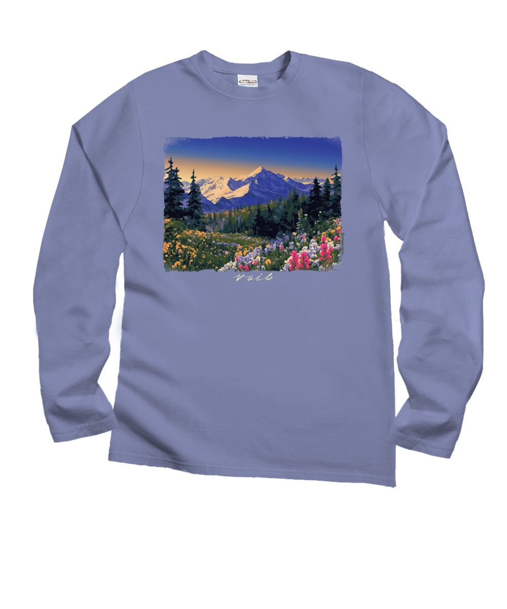 Mountain Wildflowers - Lavender Dyed Long Sleeve Crewneck T-Shirt