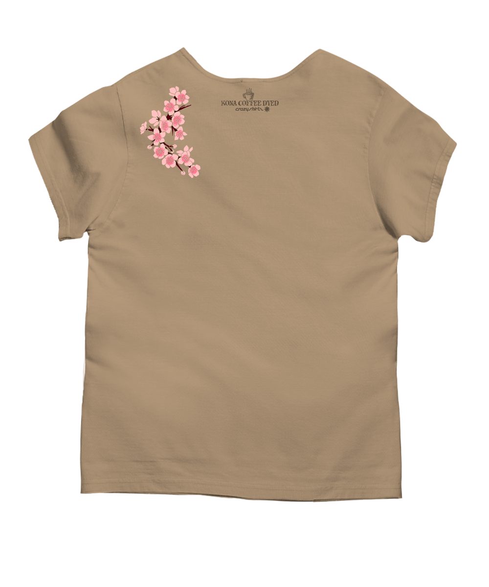 Cherry Blossom Branch - Kona Coffee Dyed Short Sleeve Scoop Neck T-Shirt