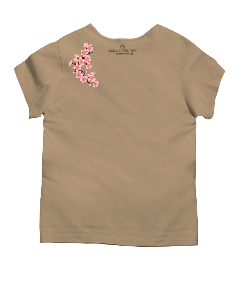 Cherry Blossom Branch - Kona Coffee Dyed Short Sleeve Scoop Neck T-Shirt