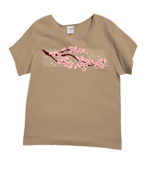 Cherry Blossom Branch - Kona Coffee Dyed Short Sleeve Scoop Neck T-Shi Cherry Blossom Branch - Kona Coffee Dyed Short Sleeve Scoop Neck T-Shi