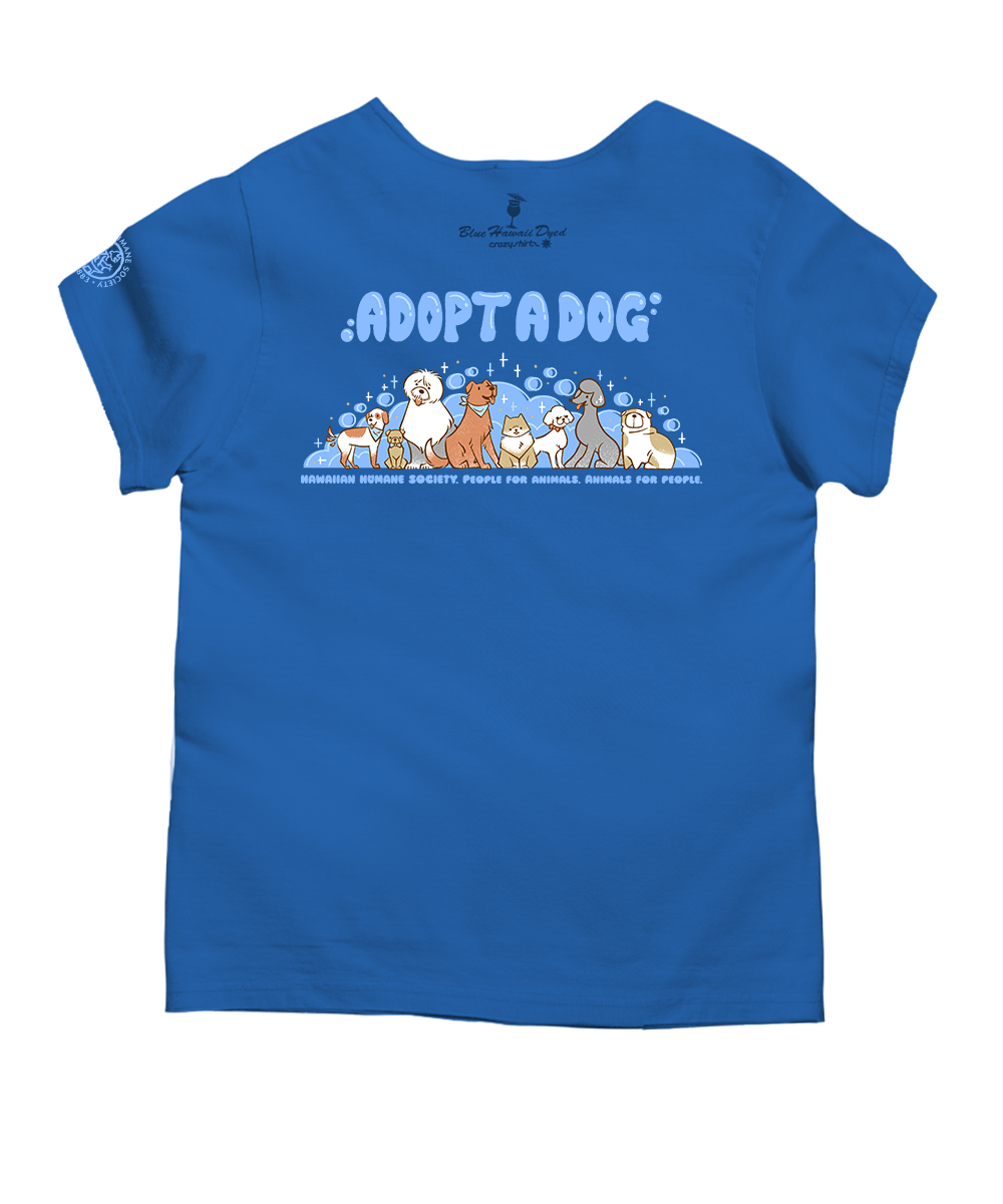 Hawaiian Humane Society At The Groomer - Blue Hawaii Dyed Short Sleeve Scoop Neck T-Shirt