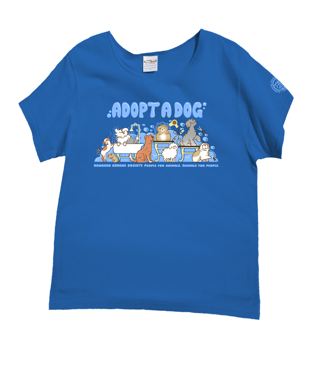 Hawaiian Humane Society At The Groomer - Blue Hawaii Dyed Short Sleeve Scoop Neck T-Shirt