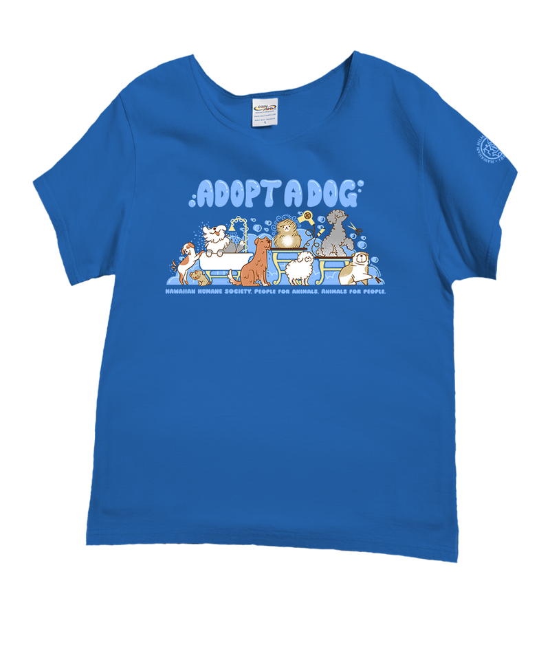 Hawaiian Humane Society At The Groomer - Blue Hawaii Dyed Short Sleeve Scoop Neck T-Shirt